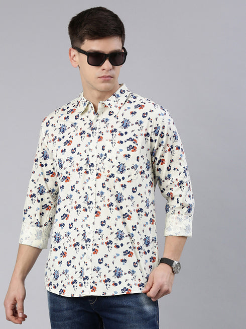 Beige Printed Full Sleeves Shirt